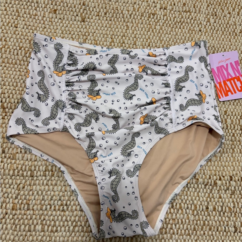 Kortni Jeane Seahorse Print High-Waisted Bikini Bottoms